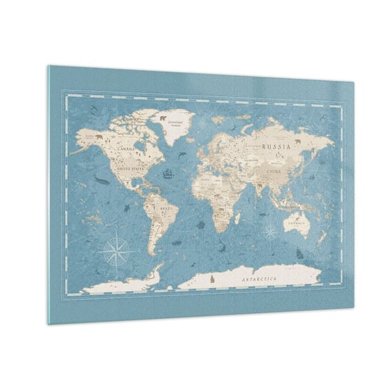 Obraz na szkle - Świat w zasięgu ręki - 70x50cm - Mapa Świata Vintage Grunge - Nowoczesny szklany obraz do salonu do sypialni ARTTOR ARTTOR
