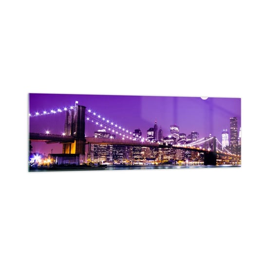 Obraz na szkle - Światła wielkiego miasta we fiolecie - 160x50cm - Miasto Nowy Jork Most Brooklin Bridge - Nowoczesny foto szklany obraz do salonu do sypialni ARTTOR ARTTOR