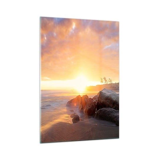 Obraz na szkle - Świetlista bryza wieczoru - 50x70cm - Krajobraz Morze Wschód Słońca - Nowoczesny szklany obraz do salonu do sypialni ARTTOR ARTTOR
