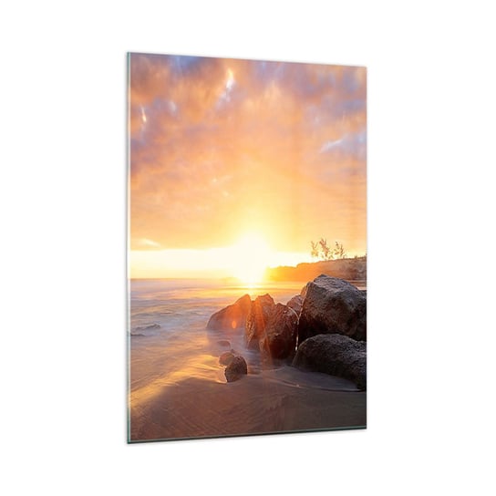 Obraz na szkle - Świetlista bryza wieczoru - 80x120cm - Krajobraz Morze Wschód Słońca - Nowoczesny szklany obraz na ścianę do salonu do sypialni ARTTOR ARTTOR