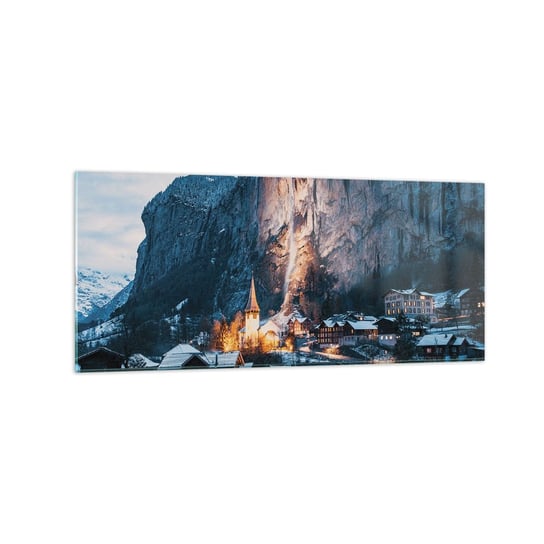 Obraz na szkle - Świetlisty duch zimy - 120x50cm - Krajobraz Szwajcaria Alpy - Nowoczesny szklany obraz na ścianę do salonu do sypialni ARTTOR ARTTOR