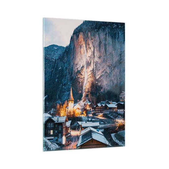 Obraz na szkle - Świetlisty duch zimy - 80x120cm - Krajobraz Szwajcaria Alpy - Nowoczesny szklany obraz na ścianę do salonu do sypialni ARTTOR ARTTOR