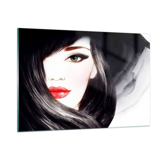 Obraz na szkle - Szafirowe spojrzenie - 120x80cm - Twarz Kobiety Czerwone Usta Zielone Oczy - Nowoczesny szklany obraz na ścianę do salonu do sypialni ARTTOR ARTTOR