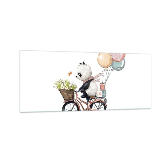 Obraz na szkle - Szczęśliwy dzień - 100x40cm - Dla Dzieci Panda Na Rowerze Abstrakcja - Nowoczesny foto szklany obraz do salonu do sypialni ARTTOR ARTTOR