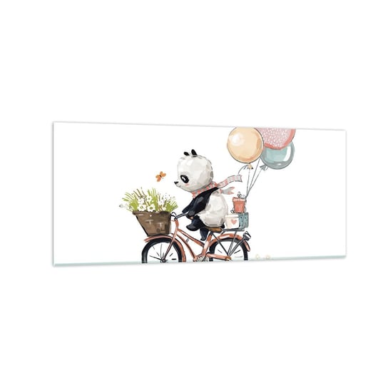 Obraz na szkle - Szczęśliwy dzień - 120x50cm - Dla Dzieci Panda Na Rowerze Abstrakcja - Nowoczesny szklany obraz na ścianę do salonu do sypialni ARTTOR ARTTOR