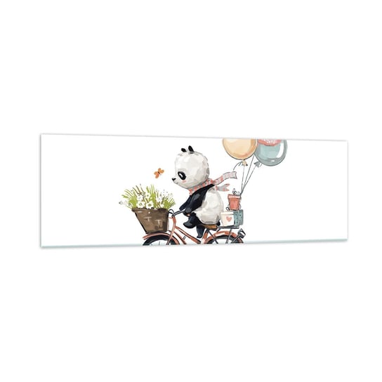 Obraz na szkle - Szczęśliwy dzień - 160x50cm - Dla Dzieci Panda Na Rowerze Abstrakcja - Nowoczesny foto szklany obraz do salonu do sypialni ARTTOR ARTTOR
