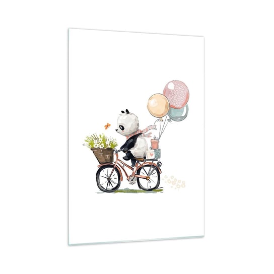 Obraz na szkle - Szczęśliwy dzień - 50x70cm - Dla Dzieci Panda Na Rowerze Abstrakcja - Nowoczesny szklany obraz do salonu do sypialni ARTTOR ARTTOR