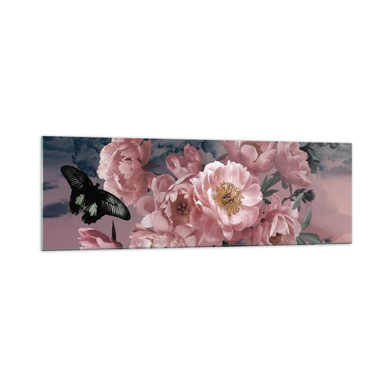 Obraz na szkle - Szczyt romantyzmu - 160x50cm - Kwiat Piwonii Motyl Kwiaty - Nowoczesny foto szklany obraz do salonu do sypialni ARTTOR ARTTOR
