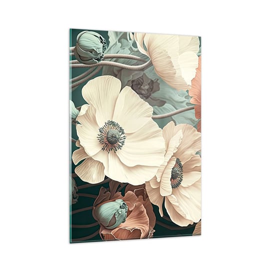 Obraz na szkle - Szept maków - 80x120cm - Kwiaty Rośliny Pastelowy - Nowoczesny szklany obraz na ścianę do salonu do sypialni ARTTOR ARTTOR