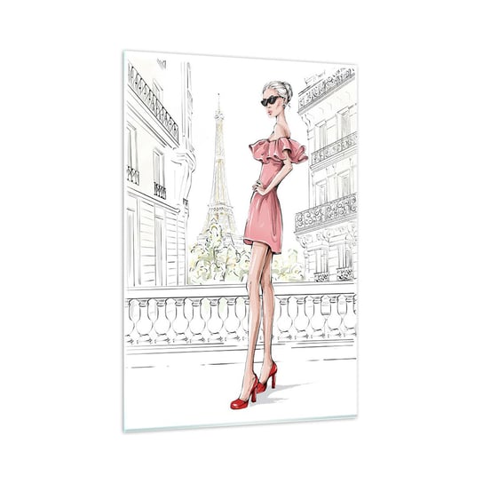 Obraz na szkle - Sztuka mody - 80x120cm - Paryż Wieża Eiffla Modelka - Nowoczesny szklany obraz na ścianę do salonu do sypialni ARTTOR ARTTOR
