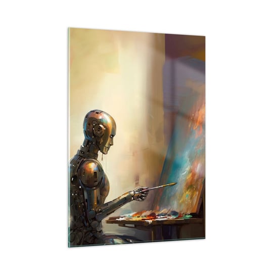 Obraz na szkle - Sztuka przyszłości - 50x70cm - Malarstwo Robot Pędzel - Nowoczesny szklany obraz do salonu do sypialni ARTTOR ARTTOR