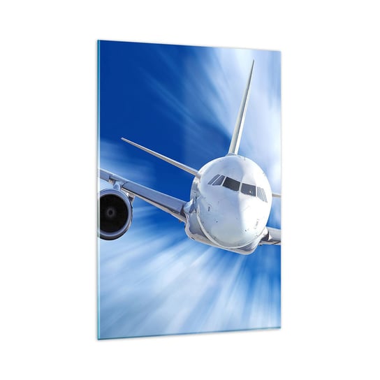 Obraz na szkle - Szybszy niż wiatr na niebie - 80x120cm - Samolot Lotnictwo Podróże - Nowoczesny szklany obraz na ścianę do salonu do sypialni ARTTOR ARTTOR