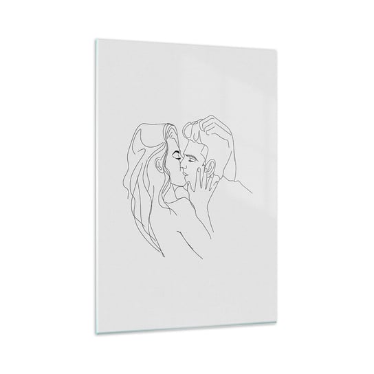 Obraz na szkle - Tą samą kreską - 80x120cm - Grafika Zakochana Para Pocałunek - Nowoczesny szklany obraz na ścianę do salonu do sypialni ARTTOR ARTTOR