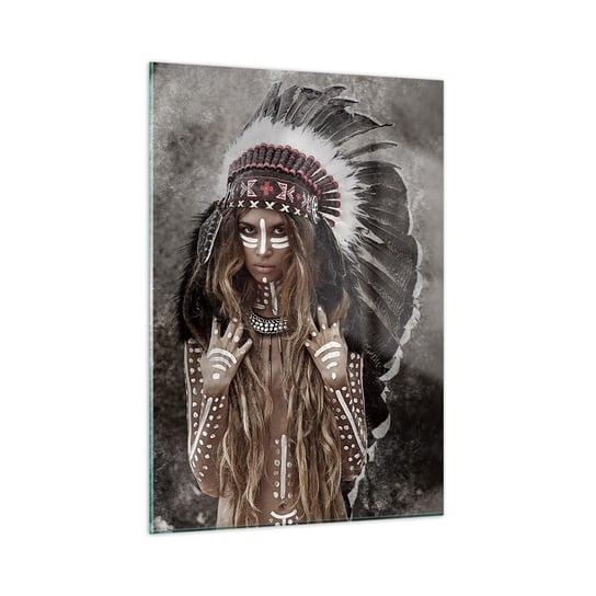 Obraz na szkle - Tajemnica siły plemienia - 50x70cm - Kobieta Wojowniczka Plemię - Nowoczesny szklany obraz do salonu do sypialni ARTTOR ARTTOR