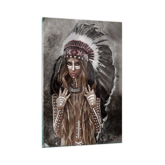 Obraz na szkle - Tajemnica siły plemienia - 80x120cm - Kobieta Wojowniczka Plemię - Nowoczesny szklany obraz na ścianę do salonu do sypialni ARTTOR ARTTOR