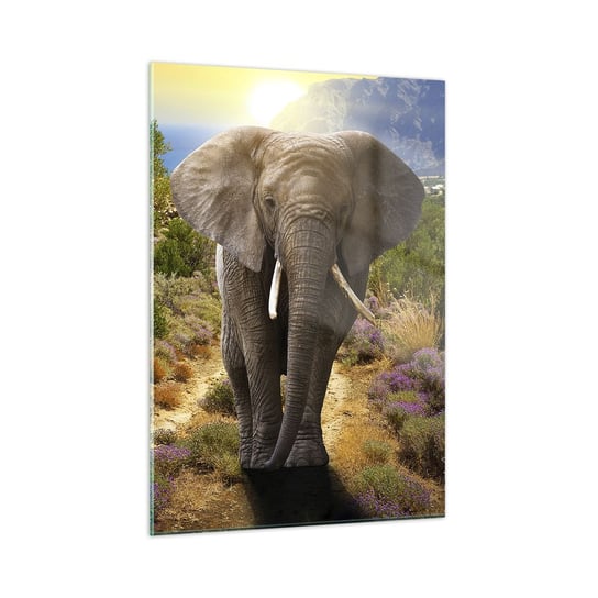 Obraz na szkle - Tak wyglądał Eden - 50x70cm - Zwierzęta Słoń Safari - Nowoczesny szklany obraz do salonu do sypialni ARTTOR ARTTOR