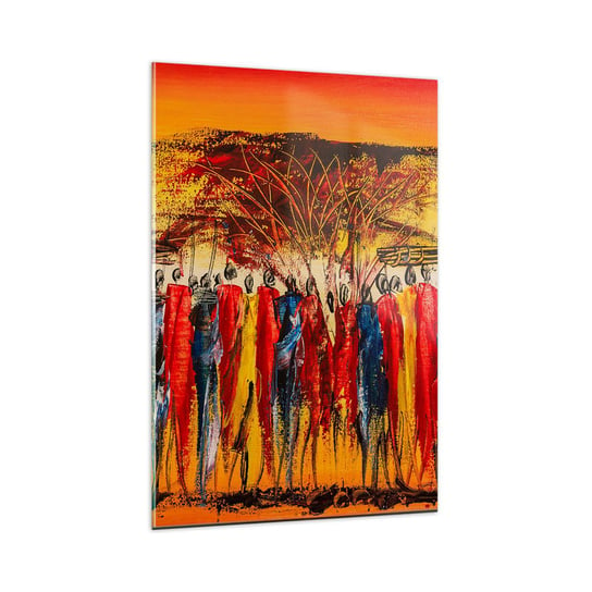 Obraz na szkle - Tam, tam, tam tam idą - 80x120cm - Sztuka Ludzie Afryka - Nowoczesny szklany obraz na ścianę do salonu do sypialni ARTTOR ARTTOR