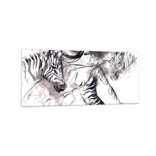 Obraz na szkle - Tańcząca z zebrami - 120x50cm - Abstrakcja Kobieta Zebra - Nowoczesny szklany obraz na ścianę do salonu do sypialni ARTTOR ARTTOR
