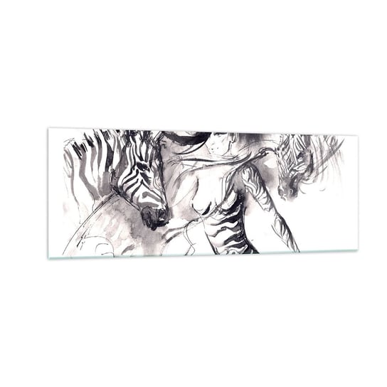 Obraz na szkle - Tańcząca z zebrami - 140x50cm - Abstrakcja Kobieta Zebra - Nowoczesny szklany obraz do salonu do sypialni ARTTOR ARTTOR
