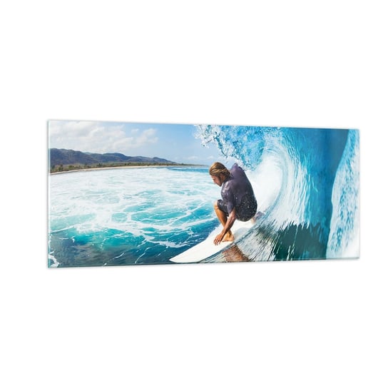 Obraz na szkle - Tańczący z falami - 100x40cm - Sport Surfing Deska Surfingowa - Nowoczesny foto szklany obraz do salonu do sypialni ARTTOR ARTTOR