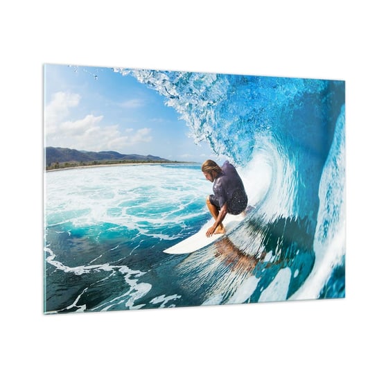 Obraz na szkle - Tańczący z falami - 100x70cm - Sport Surfing Deska Surfingowa - Nowoczesny foto szklany obraz do salonu do sypialni ARTTOR ARTTOR