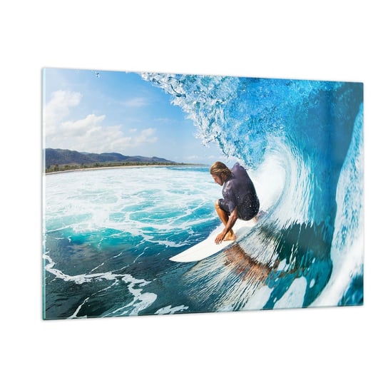 Obraz na szkle - Tańczący z falami - 120x80cm - Sport Surfing Deska Surfingowa - Nowoczesny szklany obraz na ścianę do salonu do sypialni ARTTOR ARTTOR