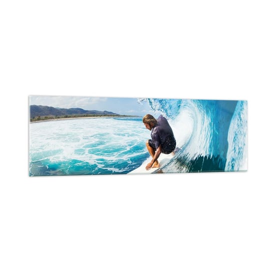 Obraz na szkle - Tańczący z falami - 160x50cm - Sport Surfing Deska Surfingowa - Nowoczesny foto szklany obraz do salonu do sypialni ARTTOR ARTTOR