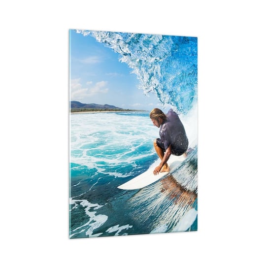 Obraz na szkle - Tańczący z falami - 70x100cm - Sport Surfing Deska Surfingowa - Nowoczesny foto szklany obraz do salonu do sypialni ARTTOR ARTTOR