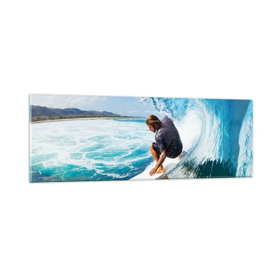 Obraz na szkle - Tańczący z falami - 90x30cm - Sport Surfing Deska Surfingowa - Nowoczesny szklany obraz do salonu do sypialni ARTTOR ARTTOR