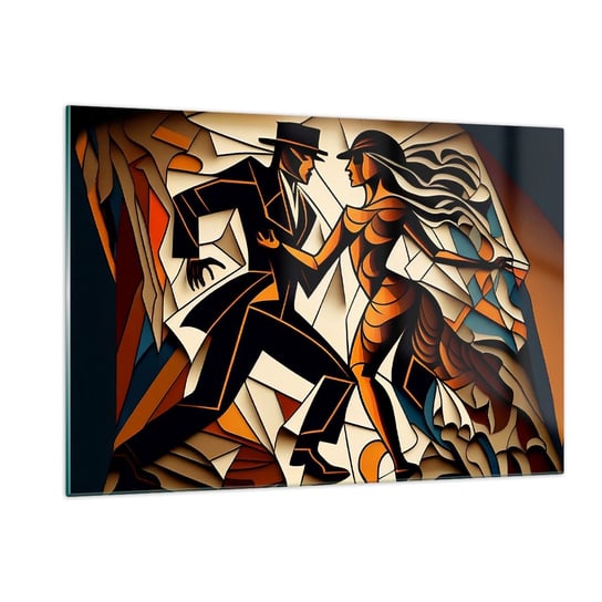 Obraz na szkle - Taniec pasji i namiętności - 120x80cm - Kubizm Taniec Para - Nowoczesny szklany obraz na ścianę do salonu do sypialni ARTTOR ARTTOR