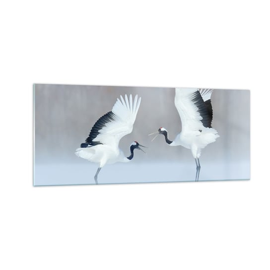 Obraz na szkle - Taniec we mgle - 100x40cm - Zima Ptak Natura - Nowoczesny foto szklany obraz do salonu do sypialni ARTTOR ARTTOR