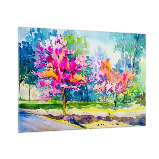Obraz na szkle - Tęczowy ogród w wiosennym blasku - 100x70cm - Park Drzewa Natura - Nowoczesny foto szklany obraz do salonu do sypialni ARTTOR ARTTOR