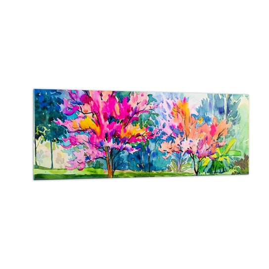 Obraz na szkle - Tęczowy ogród w wiosennym blasku - 140x50cm - Park Drzewa Natura - Nowoczesny szklany obraz do salonu do sypialni ARTTOR ARTTOR