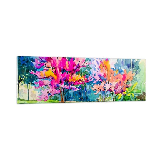 Obraz na szkle - Tęczowy ogród w wiosennym blasku - 160x50cm - Park Drzewa Natura - Nowoczesny foto szklany obraz do salonu do sypialni ARTTOR ARTTOR