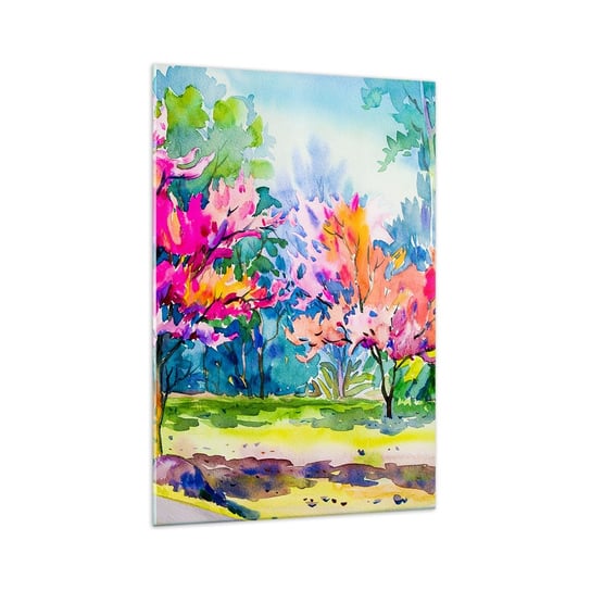 Obraz na szkle - Tęczowy ogród w wiosennym blasku - 70x100cm - Park Drzewa Natura - Nowoczesny foto szklany obraz do salonu do sypialni ARTTOR ARTTOR