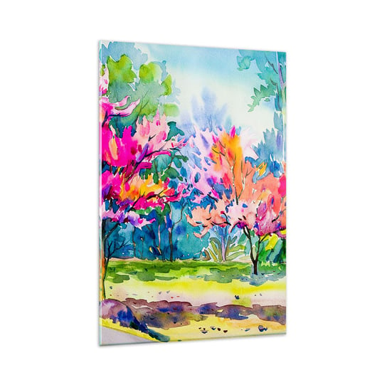 Obraz na szkle - Tęczowy ogród w wiosennym blasku - 80x120cm - Park Drzewa Natura - Nowoczesny szklany obraz na ścianę do salonu do sypialni ARTTOR ARTTOR