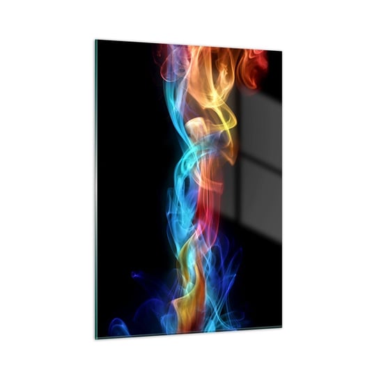 Obraz na szkle - Tęczowy taniec mgieł - 50x70cm - Abstrakcja Grafika Kolorowe Płomienie - Nowoczesny szklany obraz do salonu do sypialni ARTTOR ARTTOR