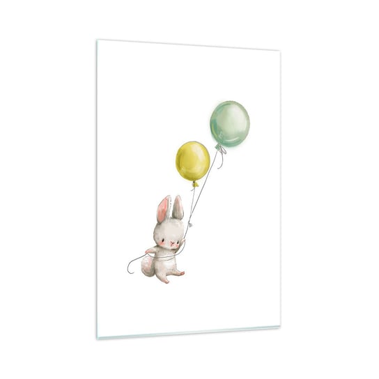 Obraz na szkle - Też polecę! - 80x120cm - Dla Dzieci Królik Kolorowe Baloniki - Nowoczesny szklany obraz na ścianę do salonu do sypialni ARTTOR ARTTOR
