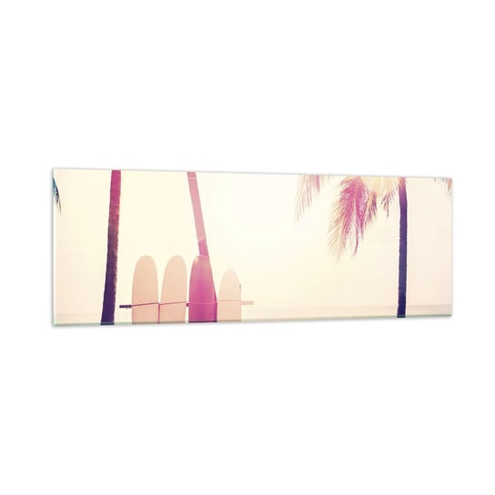 Obraz na szkle - To będzie wspaniały dzień - 90x30cm - Surfing Plaża Palma Kokosowa - Nowoczesny szklany obraz do salonu do sypialni ARTTOR ARTTOR