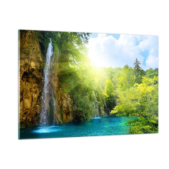 Obraz na szkle - To musi być Eden - 120x80cm - Wodospad Chorwacja Raj - Nowoczesny szklany obraz na ścianę do salonu do sypialni ARTTOR ARTTOR