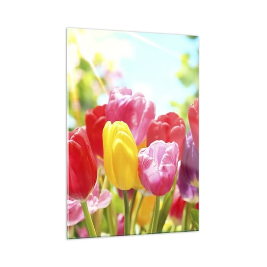 Obraz na szkle - To my, kolory maja! - 50x70cm - Kwiaty Tulipany Ogród - Nowoczesny szklany obraz do salonu do sypialni ARTTOR ARTTOR