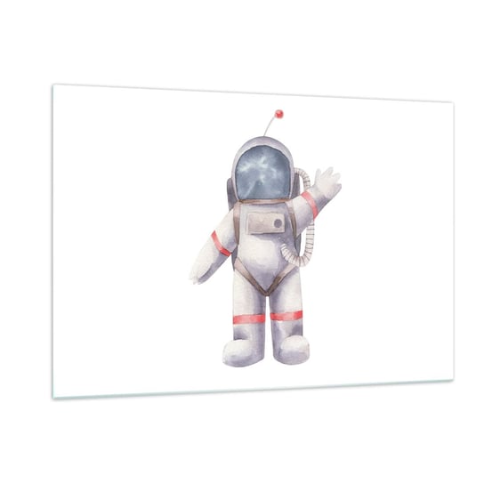 Obraz na szkle - To na razie! - 120x80cm - Astronauta Dziecięcy Minimalizm - Nowoczesny szklany obraz na ścianę do salonu do sypialni ARTTOR ARTTOR