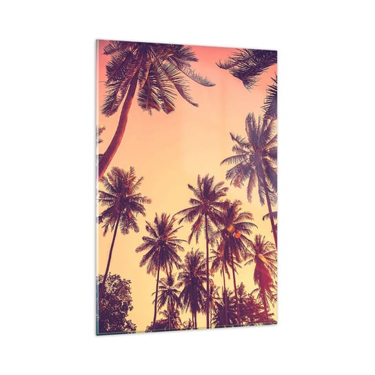 Obraz na szkle - Tropikalna wariacja - 80x120cm - Palma Kokosowa Krajobraz Zachód Słońca - Nowoczesny szklany obraz na ścianę do salonu do sypialni ARTTOR ARTTOR
