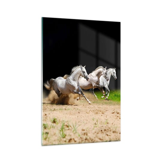 Obraz na szkle - Trzy Gracje - 80x120cm - Konie Zwierzęta Galop - Nowoczesny szklany obraz na ścianę do salonu do sypialni ARTTOR ARTTOR
