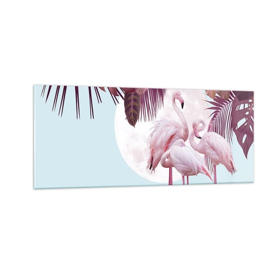 Obraz na szkle - Trzy ptasie gracje - 100x40cm - Flamingi Ptaki Natura - Nowoczesny foto szklany obraz do salonu do sypialni ARTTOR ARTTOR