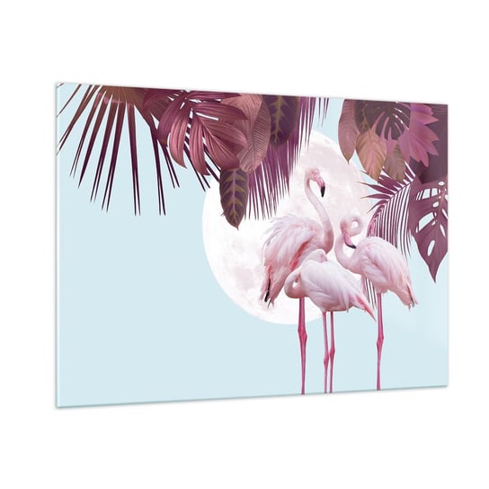 Obraz na szkle - Trzy ptasie gracje - 100x70cm - Flamingi Ptaki Natura - Nowoczesny foto szklany obraz do salonu do sypialni ARTTOR ARTTOR