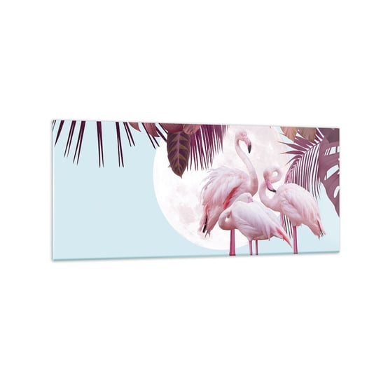 Obraz na szkle - Trzy ptasie gracje - 120x50cm - Flamingi Ptaki Natura - Nowoczesny szklany obraz na ścianę do salonu do sypialni ARTTOR ARTTOR