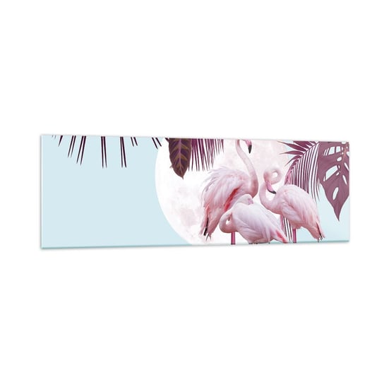Obraz na szkle - Trzy ptasie gracje - 160x50cm - Flamingi Ptaki Natura - Nowoczesny foto szklany obraz do salonu do sypialni ARTTOR ARTTOR