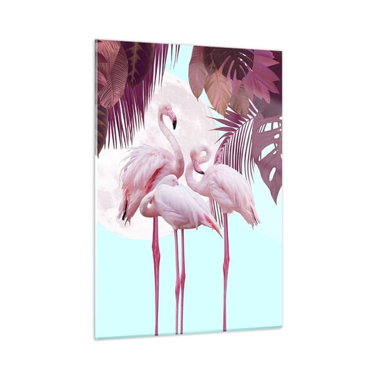 Obraz na szkle - Trzy ptasie gracje - 50x70cm - Flamingi Ptaki Natura - Nowoczesny szklany obraz do salonu do sypialni ARTTOR ARTTOR
