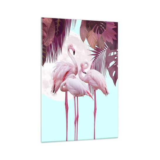 Obraz na szkle - Trzy ptasie gracje - 70x100cm - Flamingi Ptaki Natura - Nowoczesny foto szklany obraz do salonu do sypialni ARTTOR ARTTOR